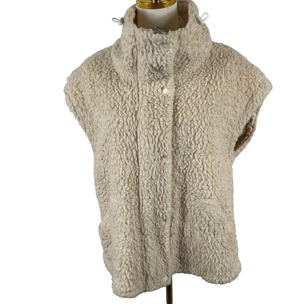 ICICLE Vest Womens 0 Cream Camel Hair Wool Teddy Fleece Funnel Neck Gilet Jacket